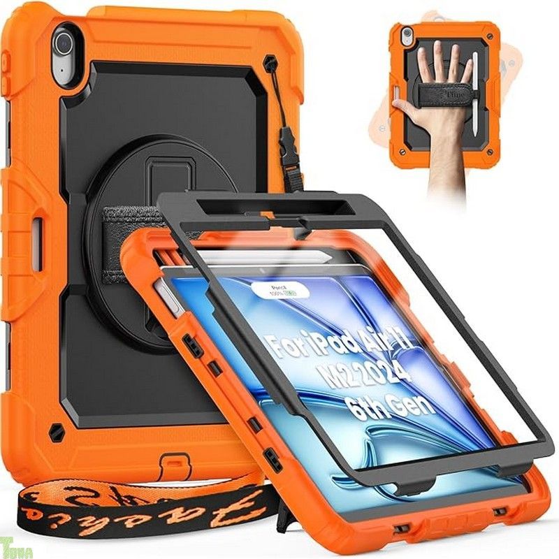 Timecity iPad Air 11インチ ケース 2025新モデル 耐衝撃 iPad Air M3/ M2 ケース 11 インチ 三層保護 頑丈 360回転スタンド 画面保護フィルム ショルダーストラップu0026ハンドストラップ ペン収納