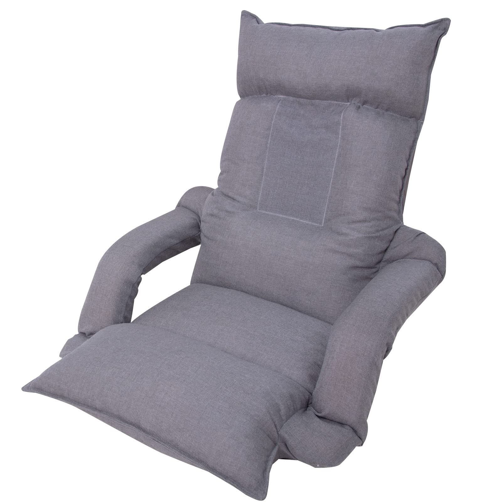 ライトグレー 生地 麻リネン布 座椅子 座椅子 フロアチェア 1人掛け 肘掛けリクライニングに連動 14段階調整 背もたれ 頭部 低反発 ハイバック ひじ掛け付き WAVV
