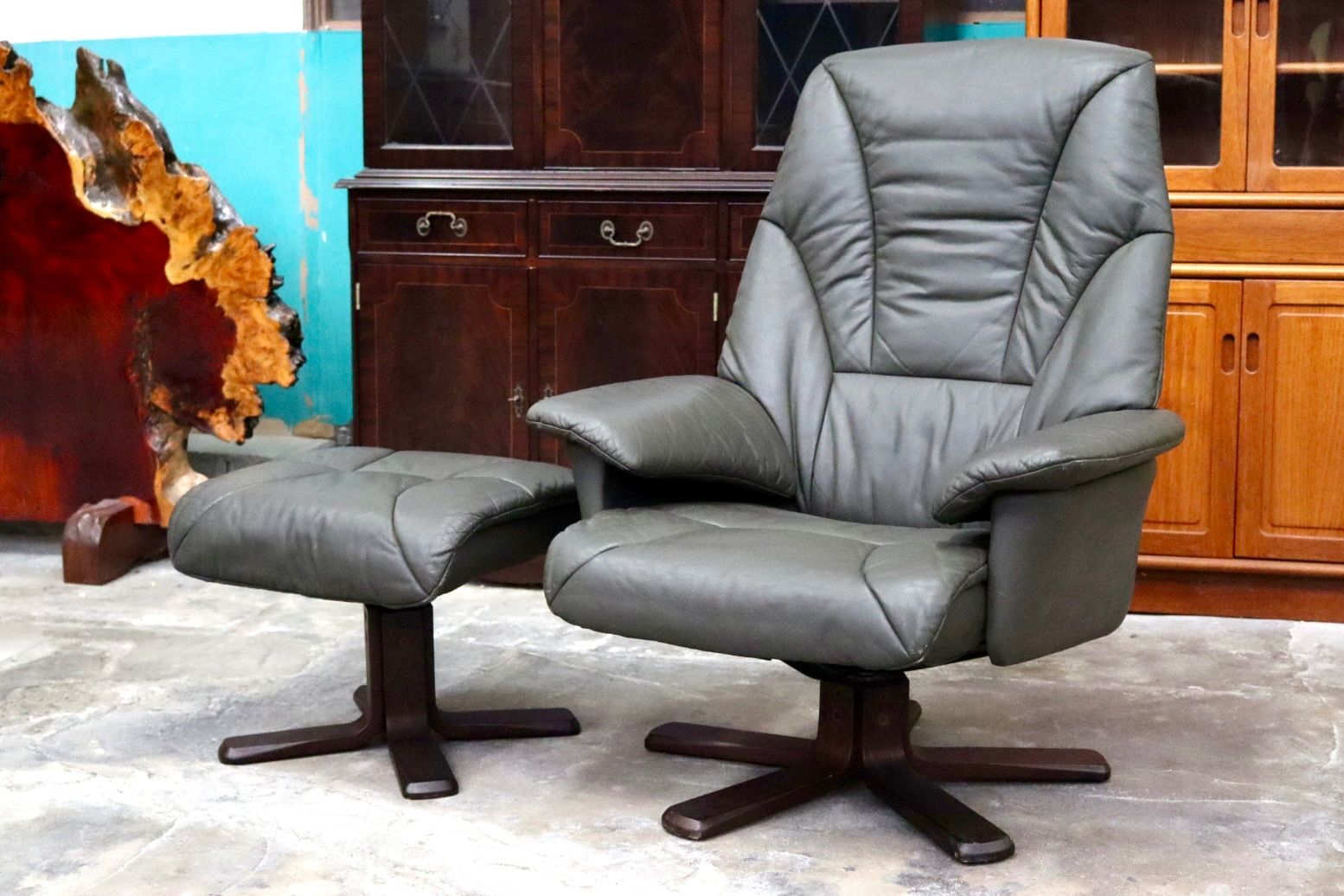 GMIK493○リクライニングチェア シングルソファ パーソナルチェア 回転椅子 オットマン グレー 検 エコーネス 冨士ファニチア