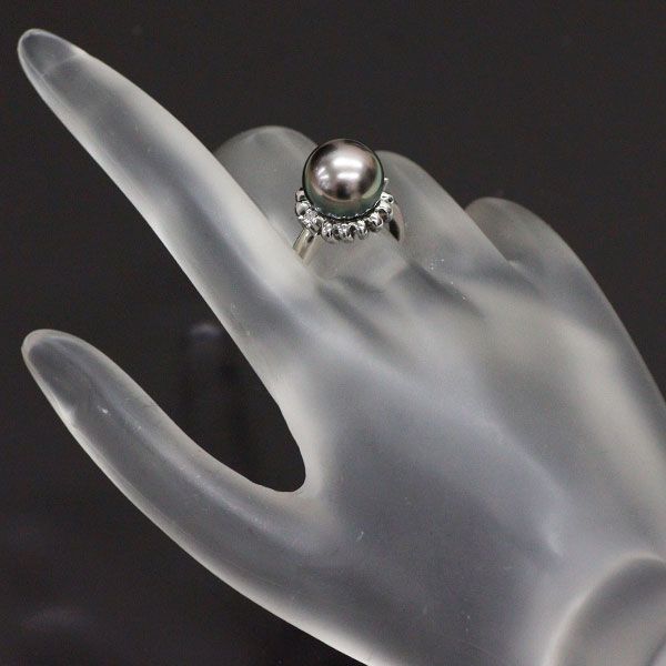 美品Pt900 黒蝶真珠 リング パール ダイヤモンド0.27ct 10mm Black Pearl Pt900黒蝶パール（グレー系） ダイヤモンドリング
