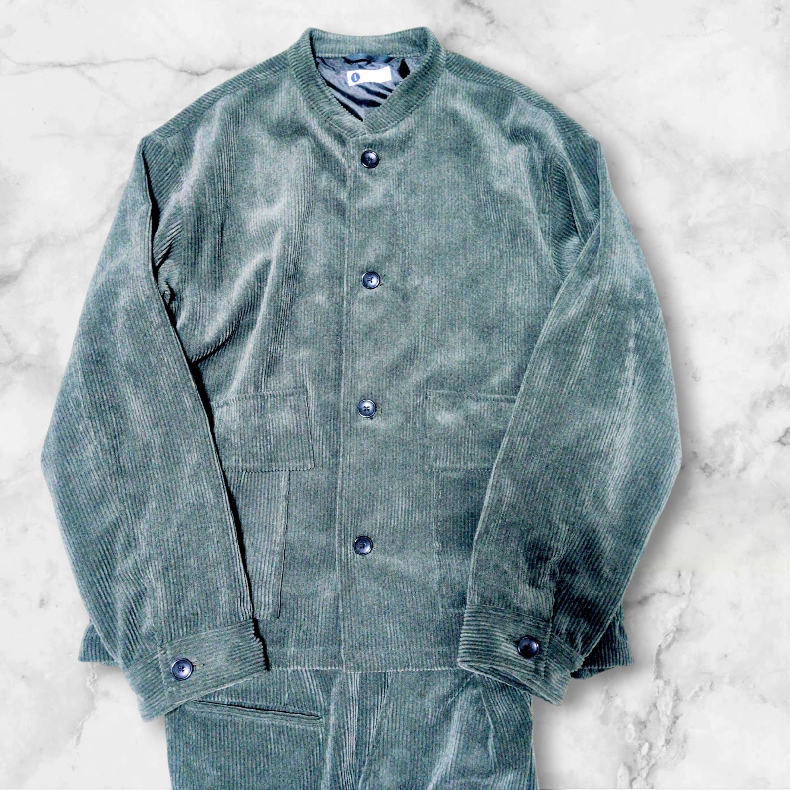 Lサイズ BEAUTY-YOUTH UNITED ARROWS ビューティー＆ユース ユナイテッドアローズ マオ コーデュロイ セットアップ ジャケット パンツ 太畝 ストレッチ グリーン系 ポリエステル混 メンズ 秋冬 上品