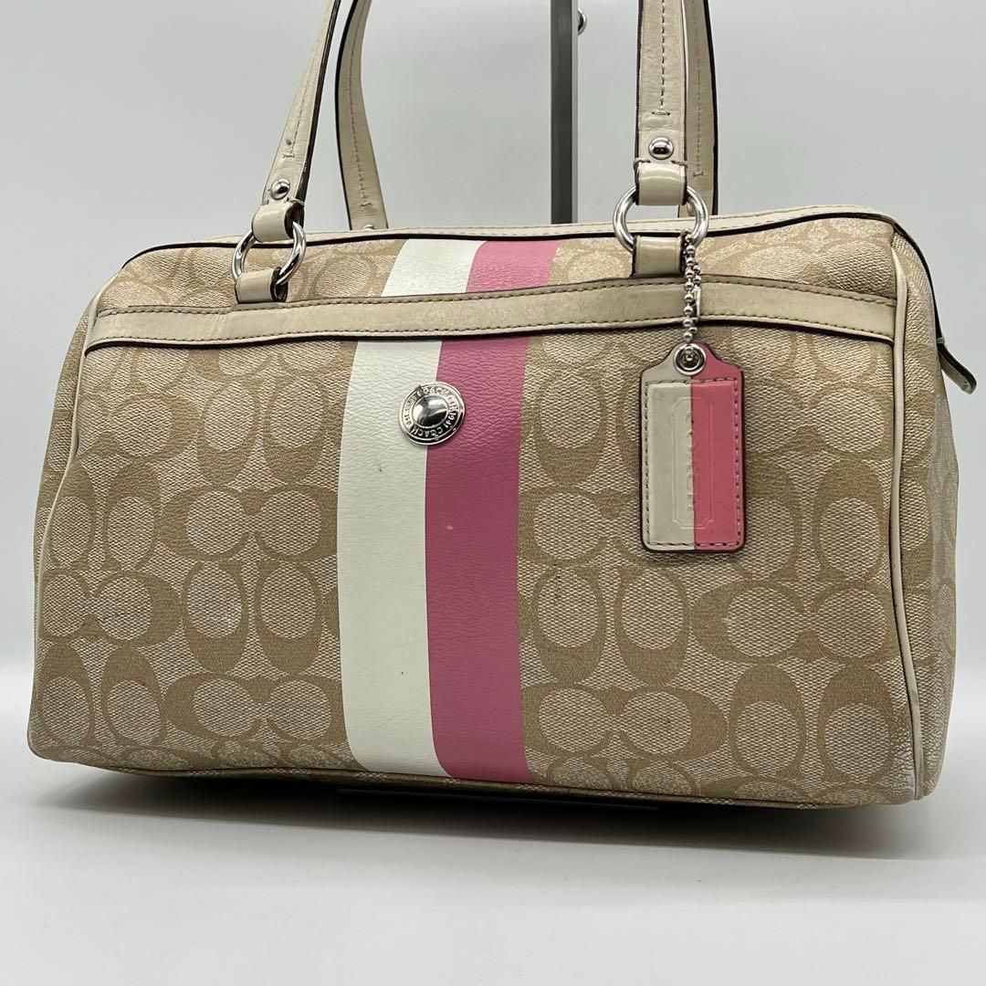 ✨美品✨ COACH コーチ ミニシグネチャー ストライプ ボストンバッグ 良品】COACH コーチ シグネチャー ストライプ ミニボストン PVC