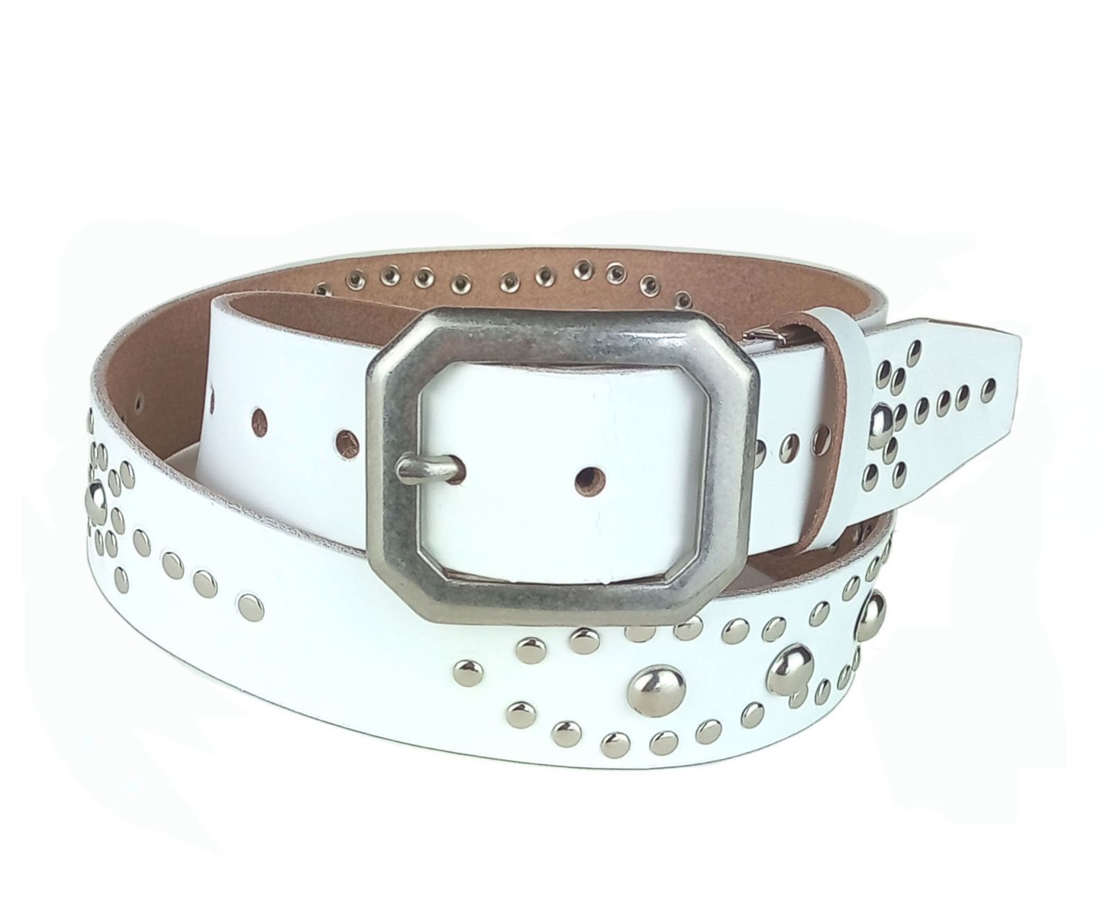 メンズスタッズベルト 本革 鋲打 38mm幅 日本製 白 黒NO−9115