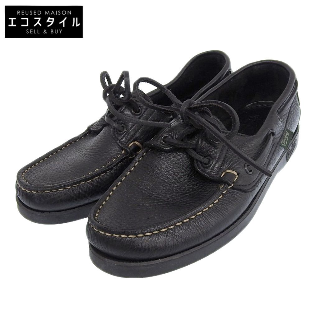 【26.5】美品　ブラックレザーデッキシューズ　パラブーツ パラブーツ PARABOOT シューズ 靴 デッキシューズ ビジネス 2008