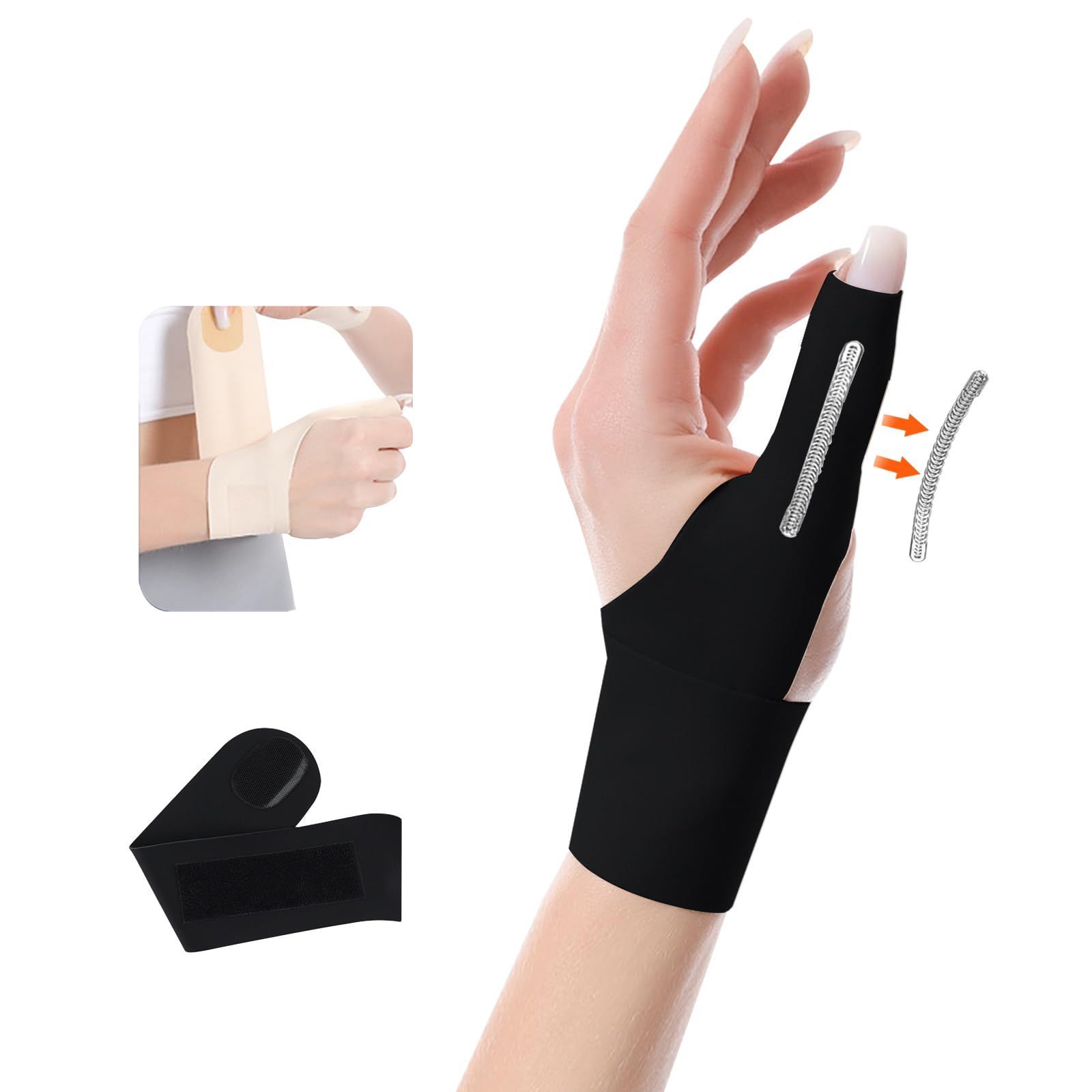 サポーター【超薄型/内蔵スプリング】 固定 保護 超薄型親指 サポーター 圧力調節 親指付け根サポーター 親指 保護 怪我防止 軽量 吸汗速乾 スポーツ 家事 手首 育児 パソコン/スマホ操作 男女兼用 (右 黒)