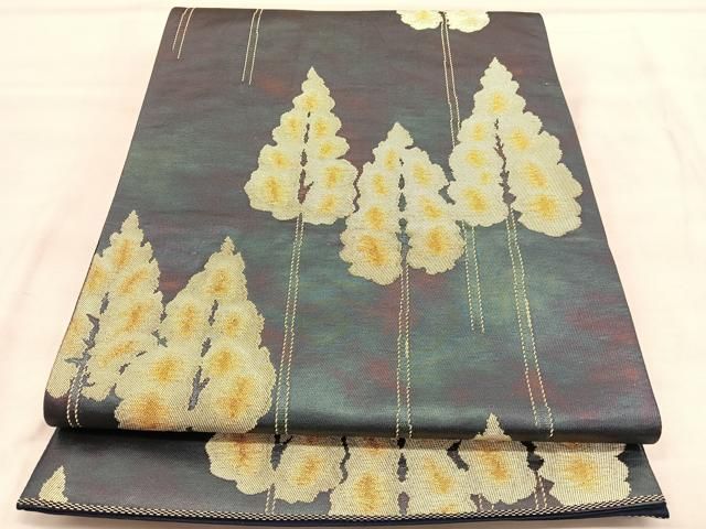 平和屋着物◎六通柄袋帯 樹林文 金糸 正絹 逸品 BAAU7612hv