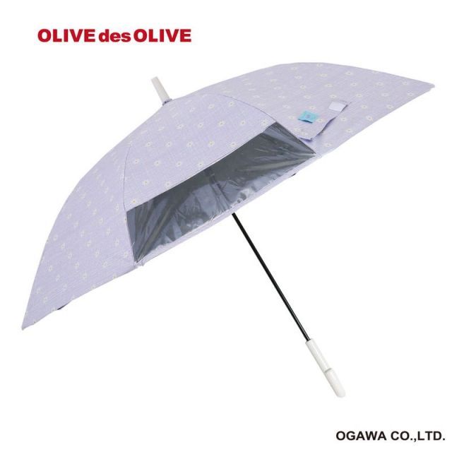 OLIVE des OLIVE オリーブデオリーブ 子供日傘 花柄タイプ 適用身長 140cm パープル 58cm 晴雨兼用 雨傘 日傘 ワンタッチ ジャンプ式 UVカット率 遮光率 99%以上 透明窓付き 遮熱効果 撥水効果