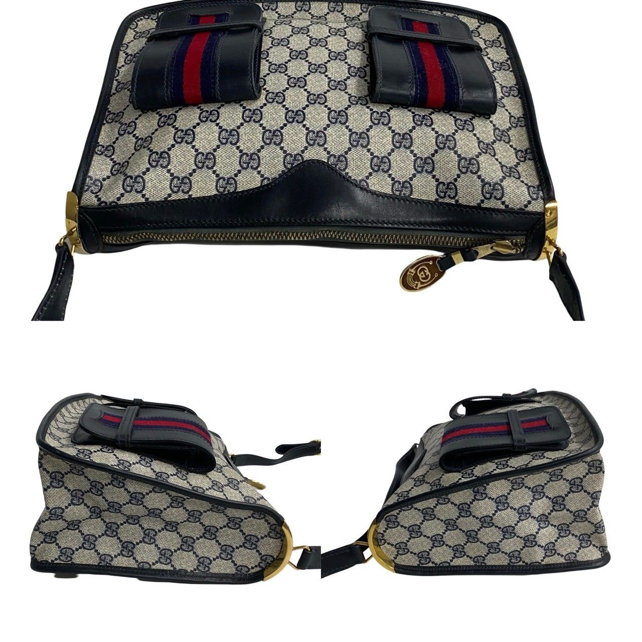 極美品❣️オールドグッチ GG柄 シェリーライン インターロッキング バッグ 紺 OLD GUCCI/オールドグッチ】よりインターロッキングGシェリー