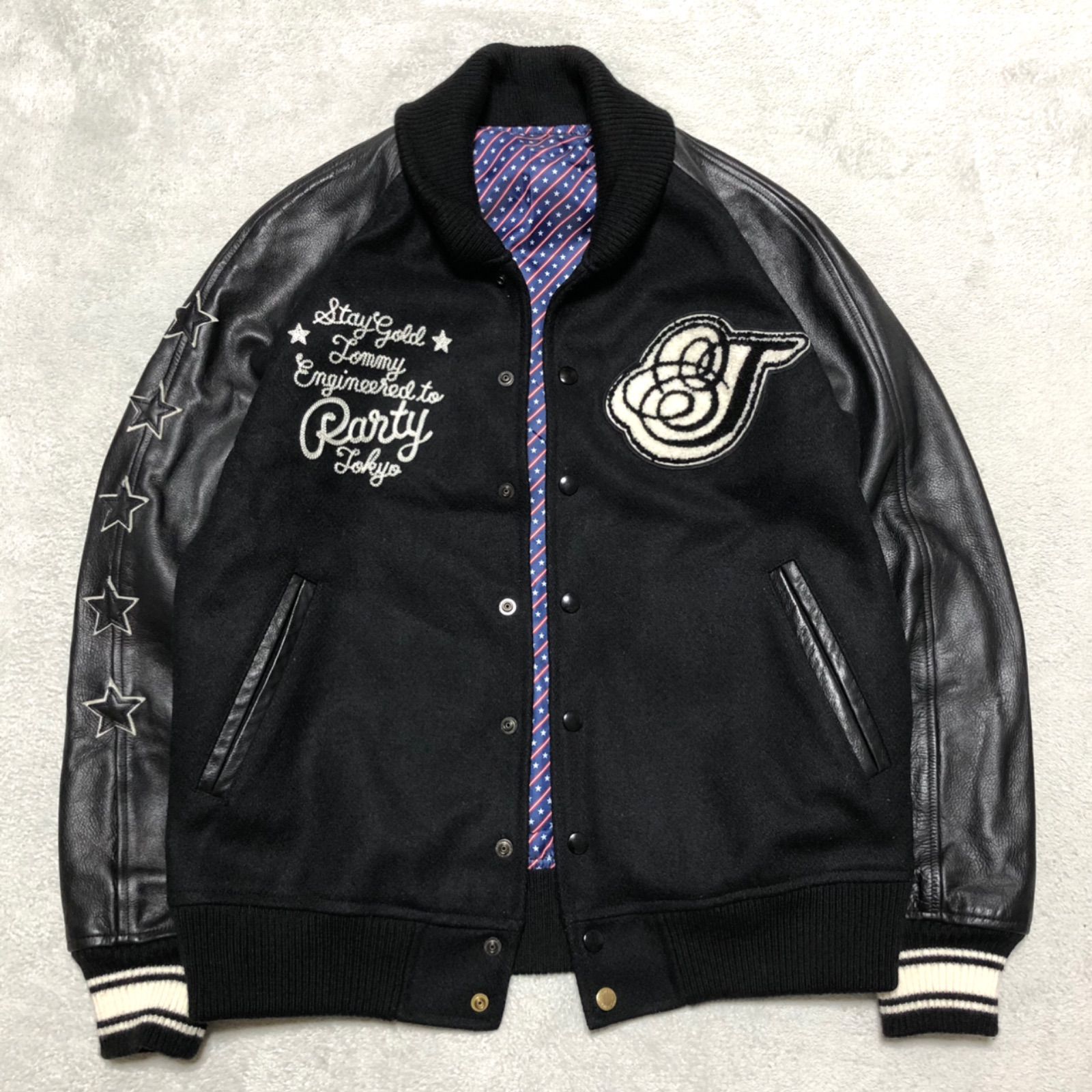 トミーフィルフィガー袖皮スタジャンS Tommy Hilfiger スタジャン ファラオジャケット 袖レザー