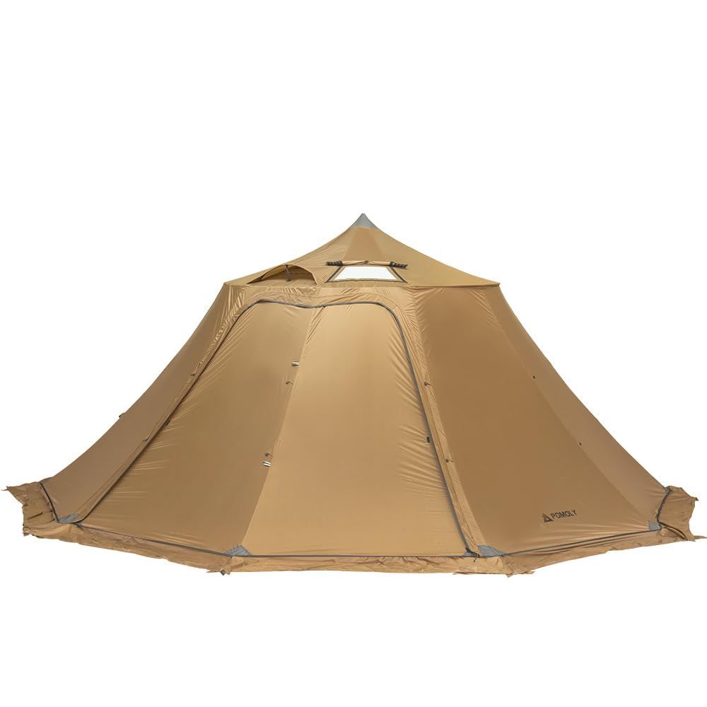 商品 POMOLY Circle 6 ワンポールテント｜4?6人用 大型キャンプテント｜インナーテント＆難燃グランドシート付き｜防水 防風 簡単設営｜薪ストーブ対応 コンパクト収納