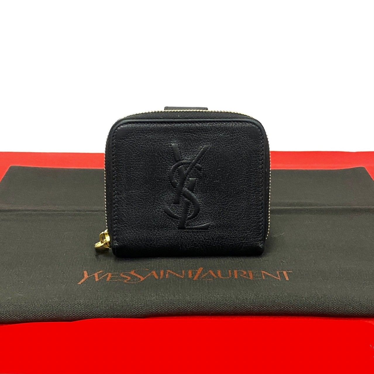 極 美品 YVES SAINT LAURENT イヴ サンローラン YSL ロゴ レザー 本革 ラウンドジップ 二つ折り 財布 ミニ ウォレット  ブラック 38180 - メルカリ