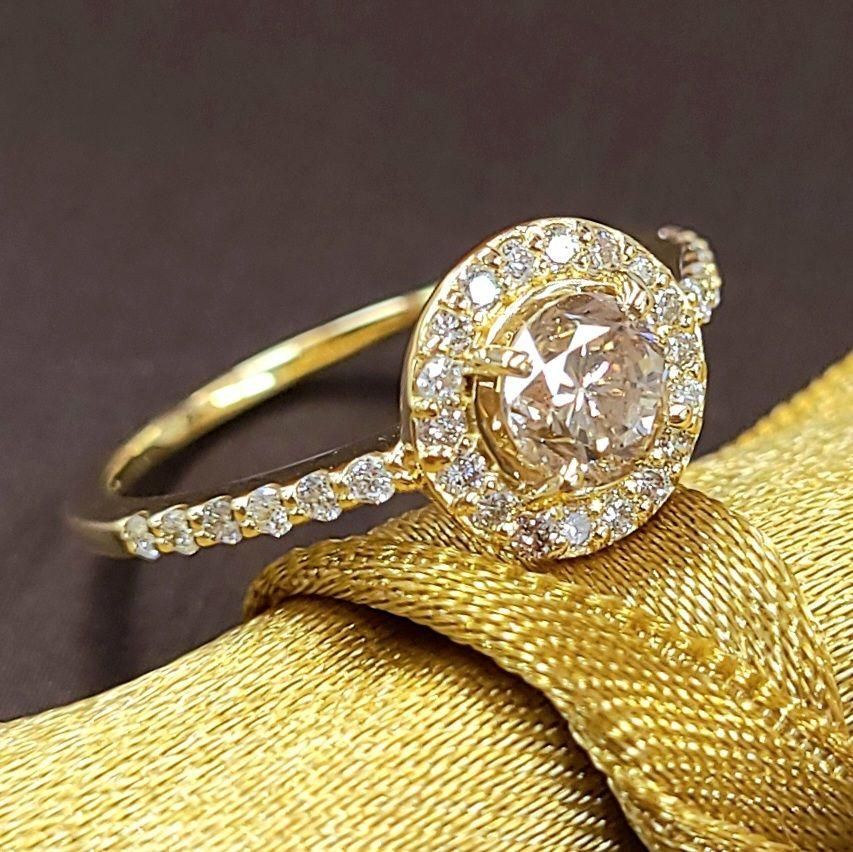 SI1 0.6ct ダイヤモンド K18 YG ヘイロー リング 鑑定書付 18金