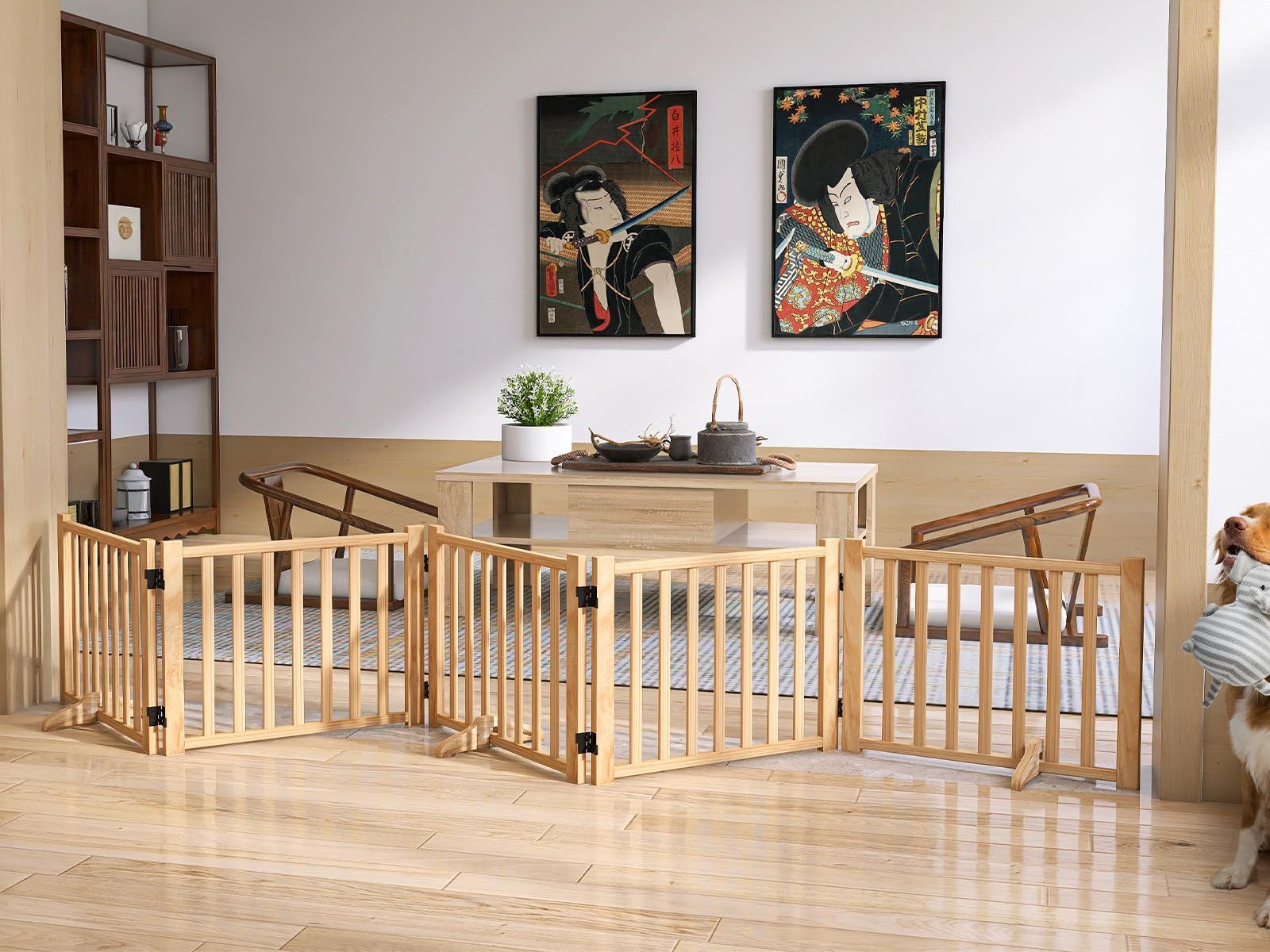 人気商品 木製自立式ドッグゲート 5枚 高さ43cm 長さ292cm