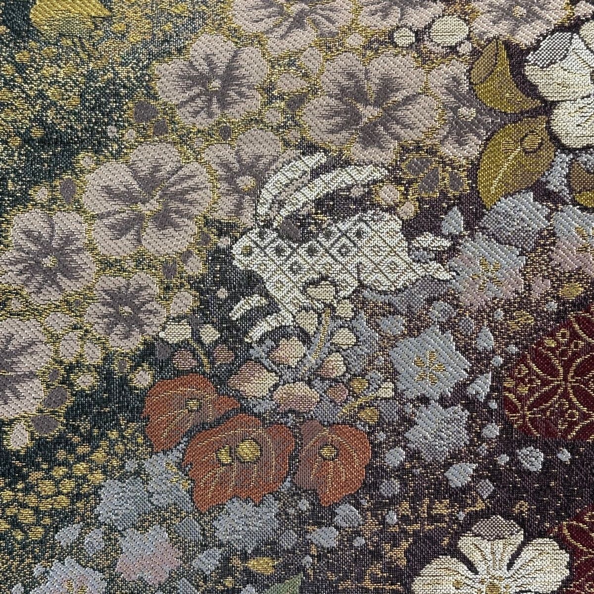 袋帯 秀品 やまと 辻が花柄 千鳥 本金箔 金糸 濃紫 六通 正絹