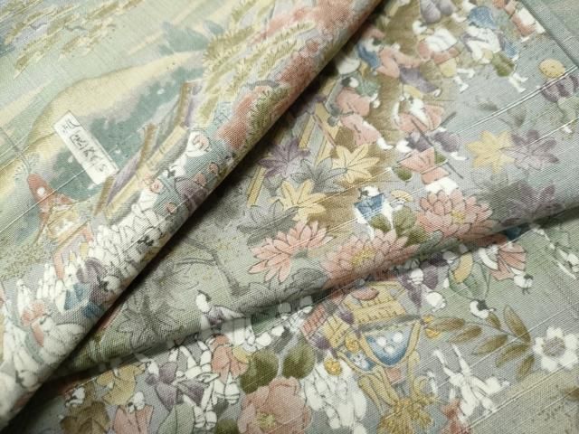 平和屋着物●上質な紬 手描き 人物風景文 正絹 CAAS7182yc