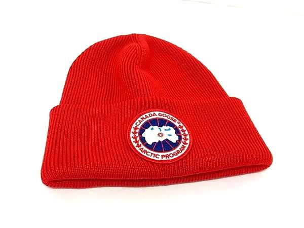 CANADA GOOSE カナダグース ウール100％ ニット帽 ニットキャップ 帽子 メンズ レディース レッド系 FJ7570