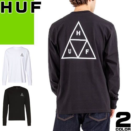 ハフ HUF ロンT Tシャツ メンズ 長袖 トライアングル ロゴ バックプリント ブランド 大きいサイズ ストリート スケーター クルーネック 丸首 綿100% おしゃれ 黒 ブラック SET TT LS TEE TS01935