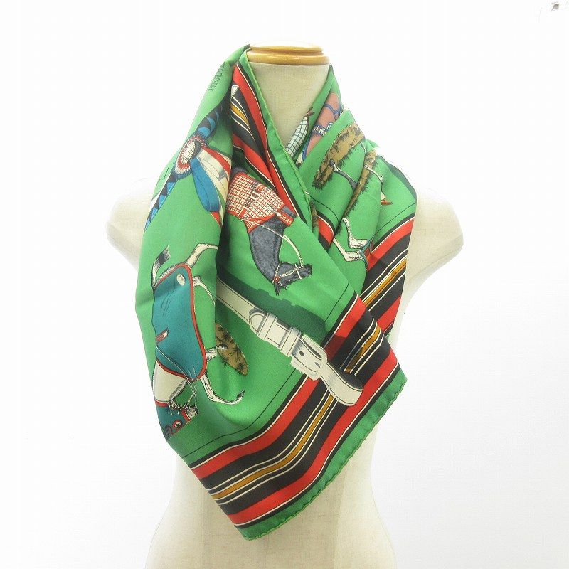 HERMÈS シルクスカーフ 緑色　ビンテージ エルメス HERMES ヴィンテージ スカーフ ストール カレ90