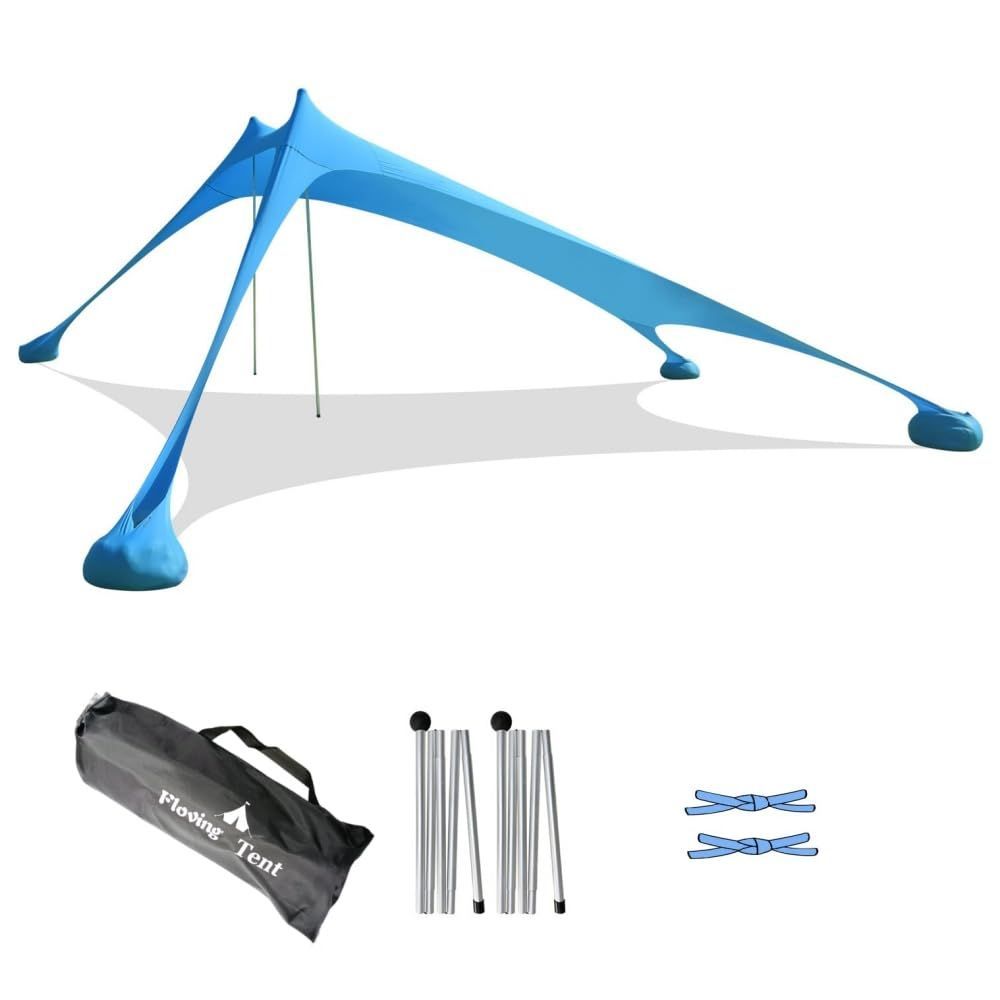 ライクラ 紫外線防止 キャノピーテント UVカット 組み立て簡易 軽量 収納ポーチ付き サンシェード コンパクト 熱中症対策 ビーチ 海水浴 ビーチテント キャンプ 3-5人用 Floving ブルー