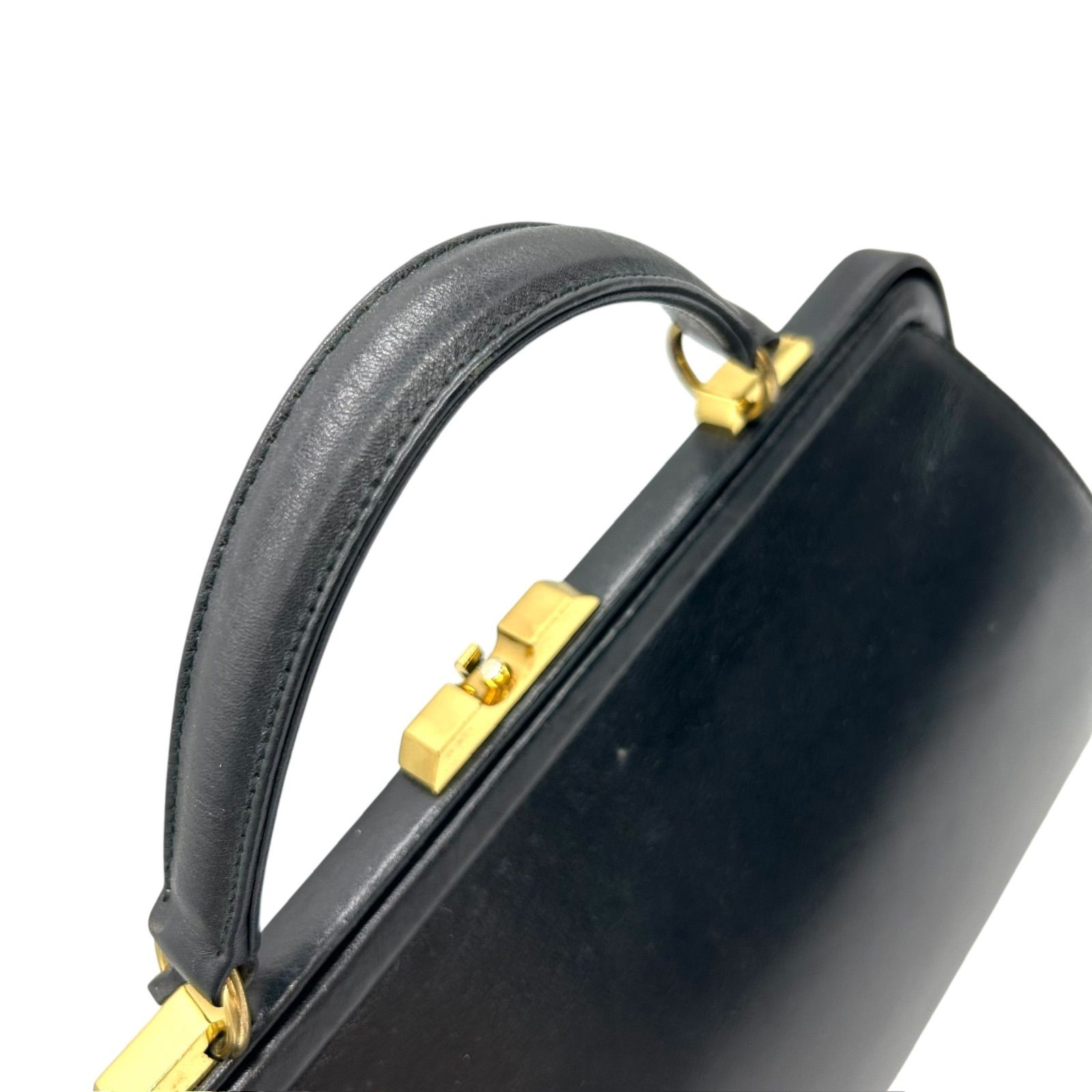 GOLD PFEIL ハンドバッグ がま口 ダレス レザー ブラック 1355