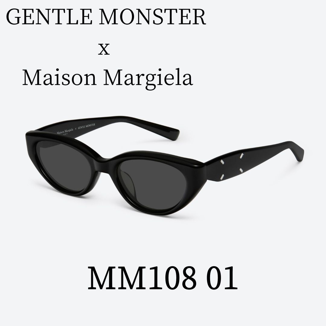 新品未使用 ジェントルモンスター メゾンマルジェラサングラス Gentle Monster Maison Margiela MM108 01 ブラックアセテートフレーム/ブラックレンズ/キャットアイシェイプ 正規品