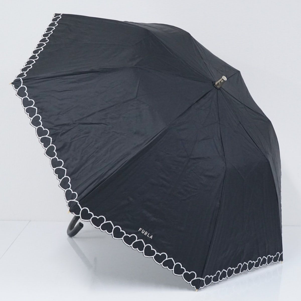 折りたたみ日傘 FURLA フルラ USED品 晴雨兼用 ハート ブラック