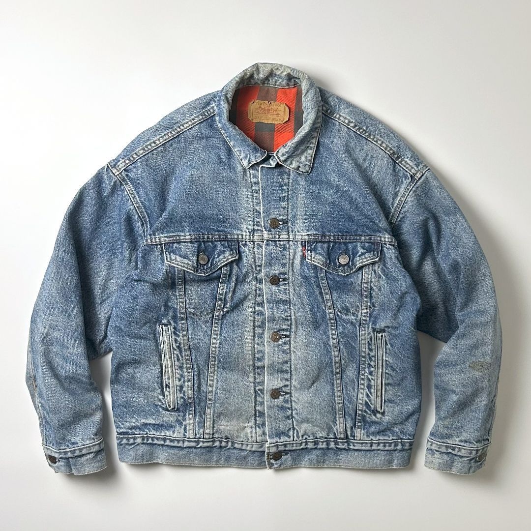 USA製90sリーバイス70417デニムジャケットライトブルー裏地チェック柄