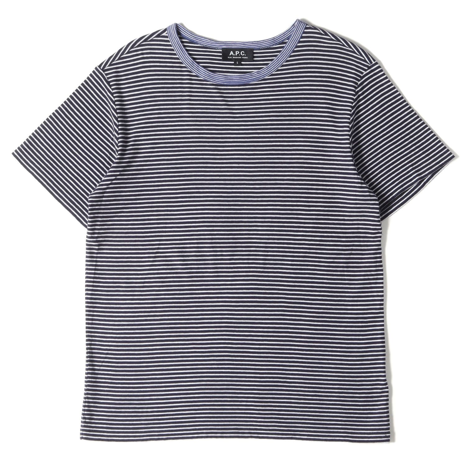 A.P.C. アーペーセー Tシャツ サイズ:S コットン ボーダー クルーネック Tシャツ ネイビー ホワイト 紺白 日本製 トップス カットソー 半袖 ブランド カジュアル シンプル 着回し おしゃれ