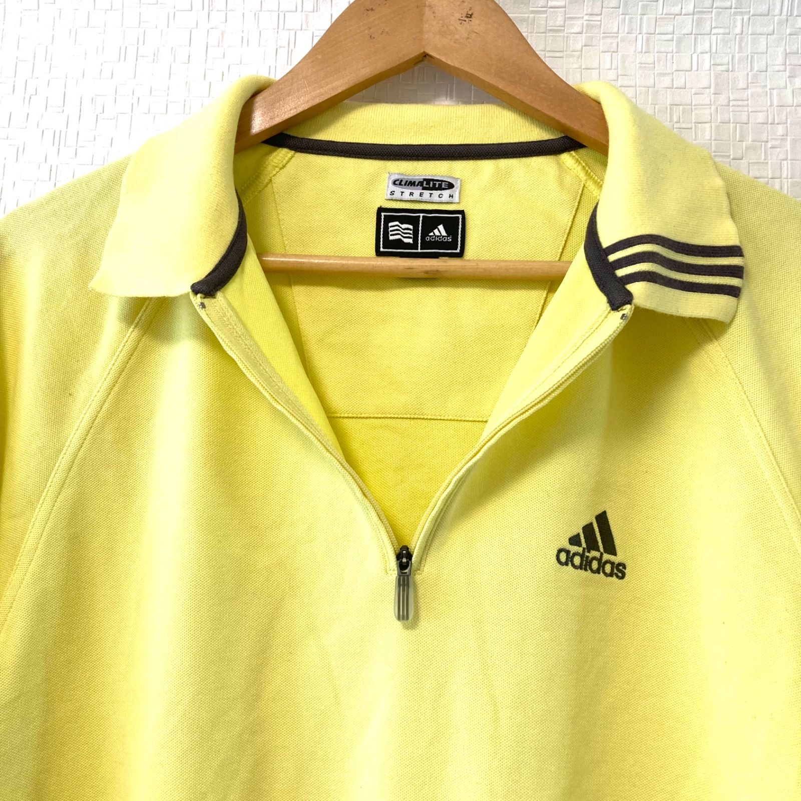 w^)b adidas アディダス ハーフジップ 長袖 ポロシャツ CLIMALITE ゴルフ ウェア スポーツ カジュアル 綿 コットン ロゴマーク  シンプル イエロー 黄色 メンズ サイズM 上着 - メルカリ