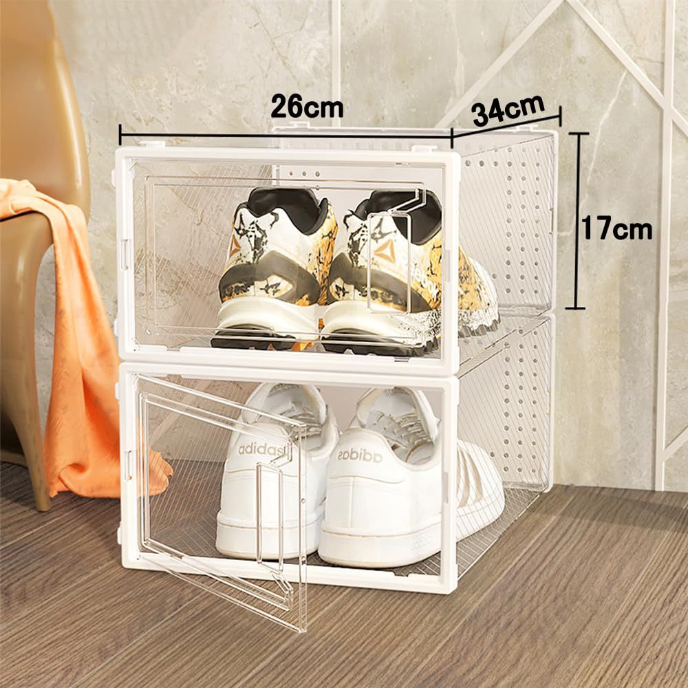 空間を節約 廊下と入り口 ストレージビン靴箱 スニーカー シューズボックス 多層スイッチドア 積み重ね 12個入り UVカット 大容量シューズボックス ホワイト 12個入り透明シューズケース VIKELY