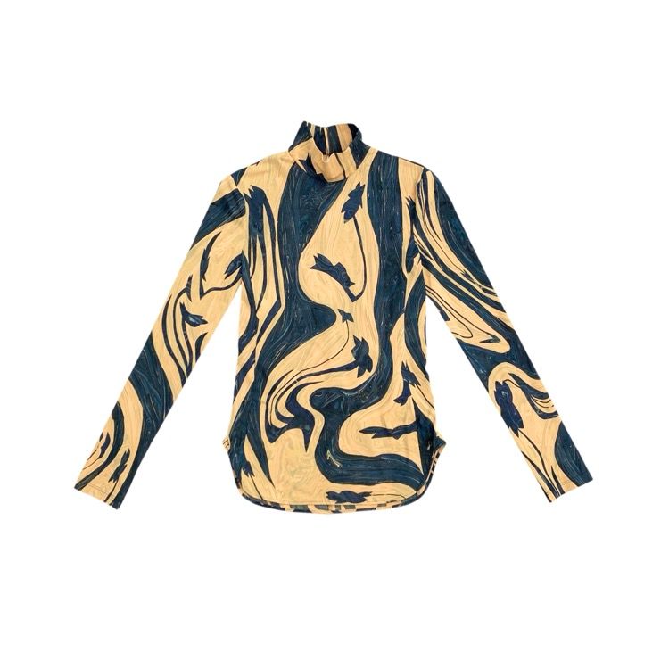 2025SS Mame Kurogouchi マメクロゴウチ Marble Print Jersey High Neck Top マーブル カットソー ベージュ 1 MM24SS-JS077