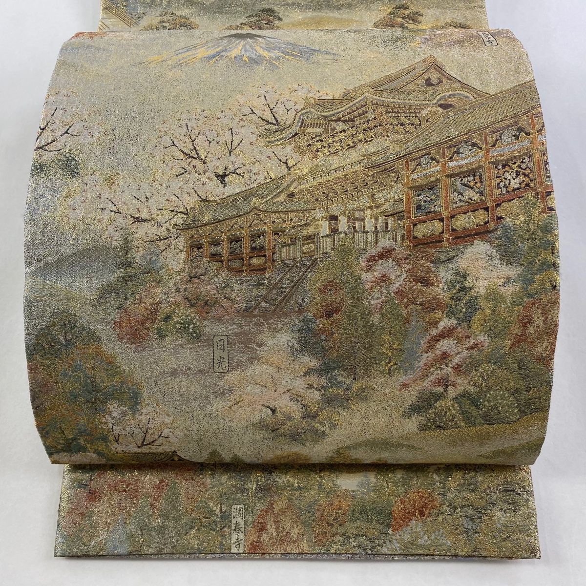 丸帯 日本紀行 箔 金糸 金色 お太鼓柄 正絹