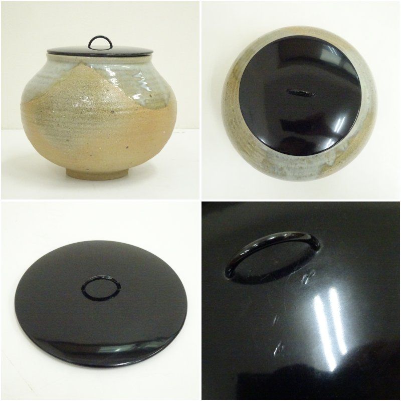 唐津焼 鏡山窯 井上東也造 斑唐津水指（共箱）水指し 茶道 茶道具