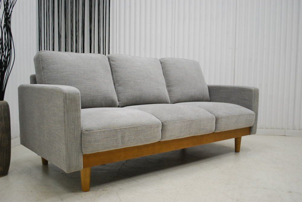 アウトレット 現品限り 一部 大 ファブリック ３人掛け ソファー 布製 3P トリプルソファー グレイ 240619-シュリンプ3ｐ