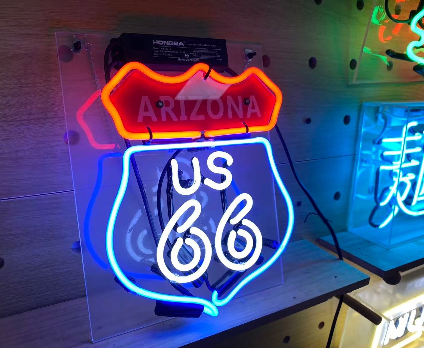 オーダー ネオンサイン US66 ルートガラス製 インテリア オリジナル LED 看板 ROUTE66 ネオン管風 壁掛け サインボード