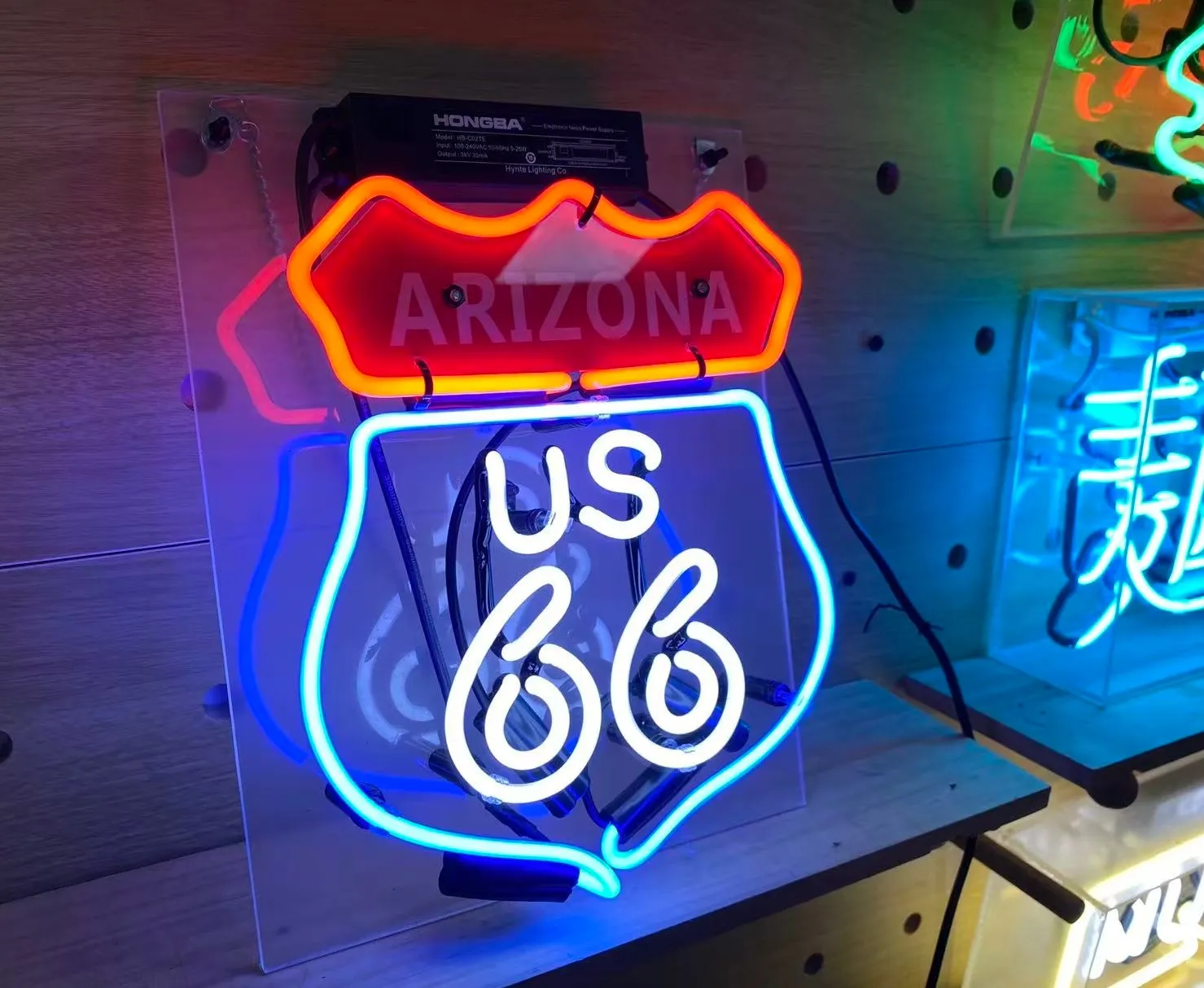 オーダー ネオンサイン US66 ルートガラス製 インテリア オリジナル 
