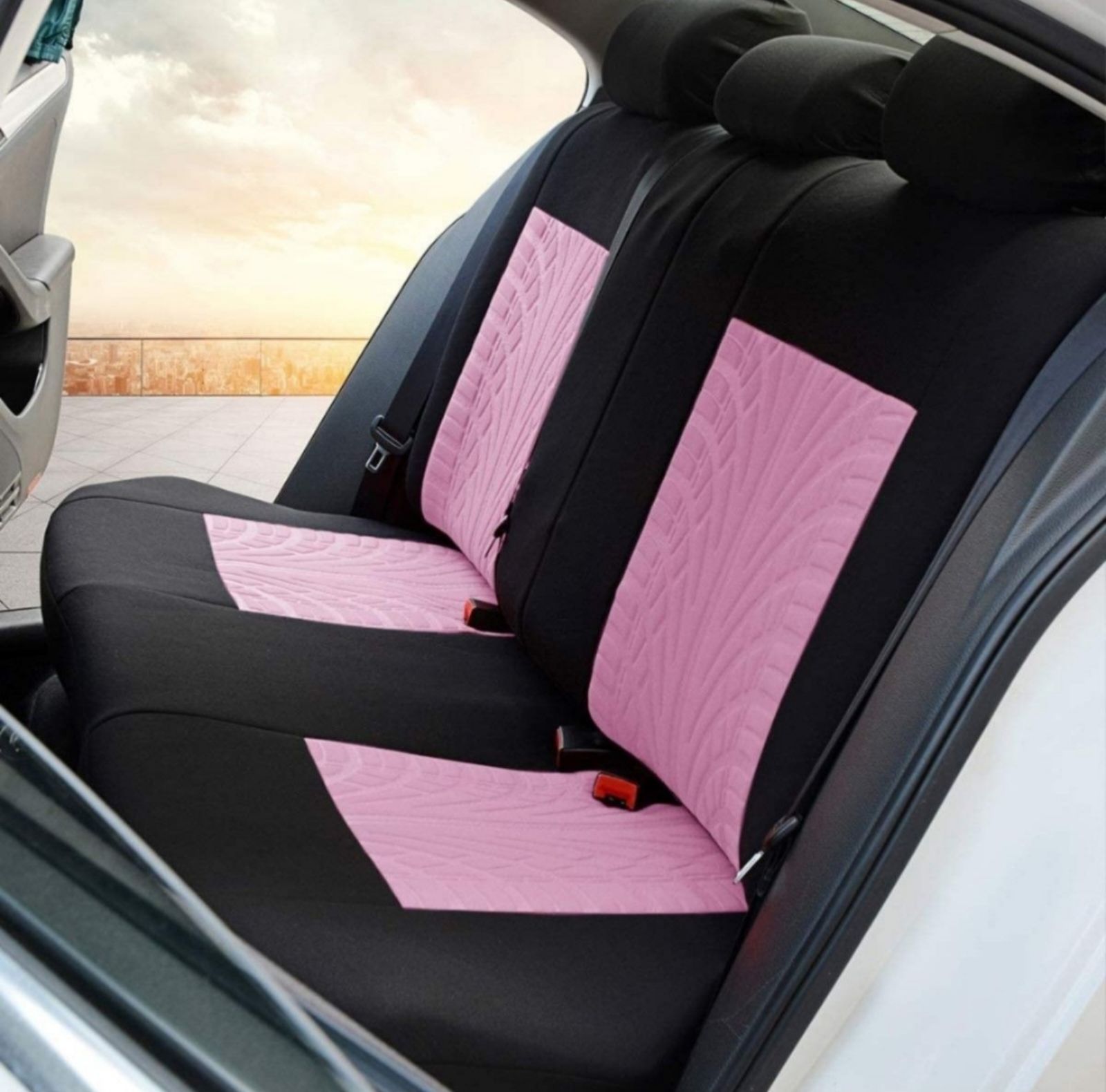 車 普通車軽自動車シートカバー9シートセット汎用 カット可能 限定色ピンク黒