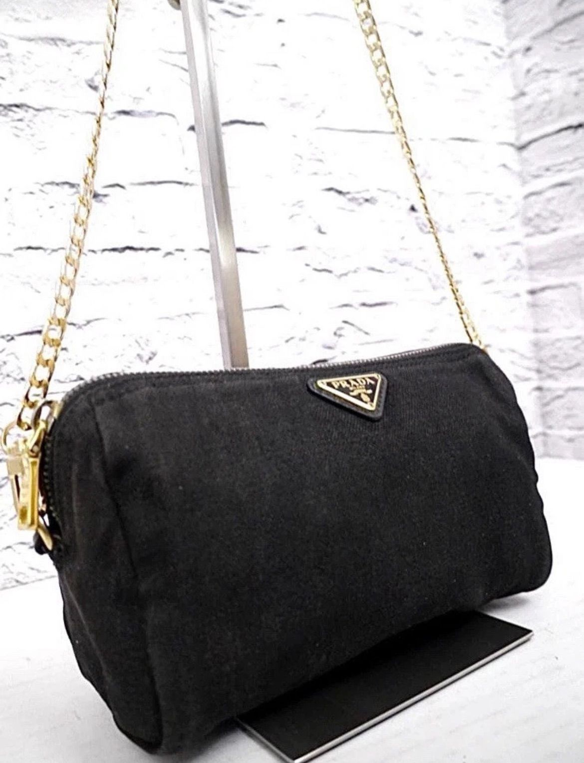 ◇PRADA プラダ CANAPA ビッグロゴ ショルダー カメラ バッグ 黒◇