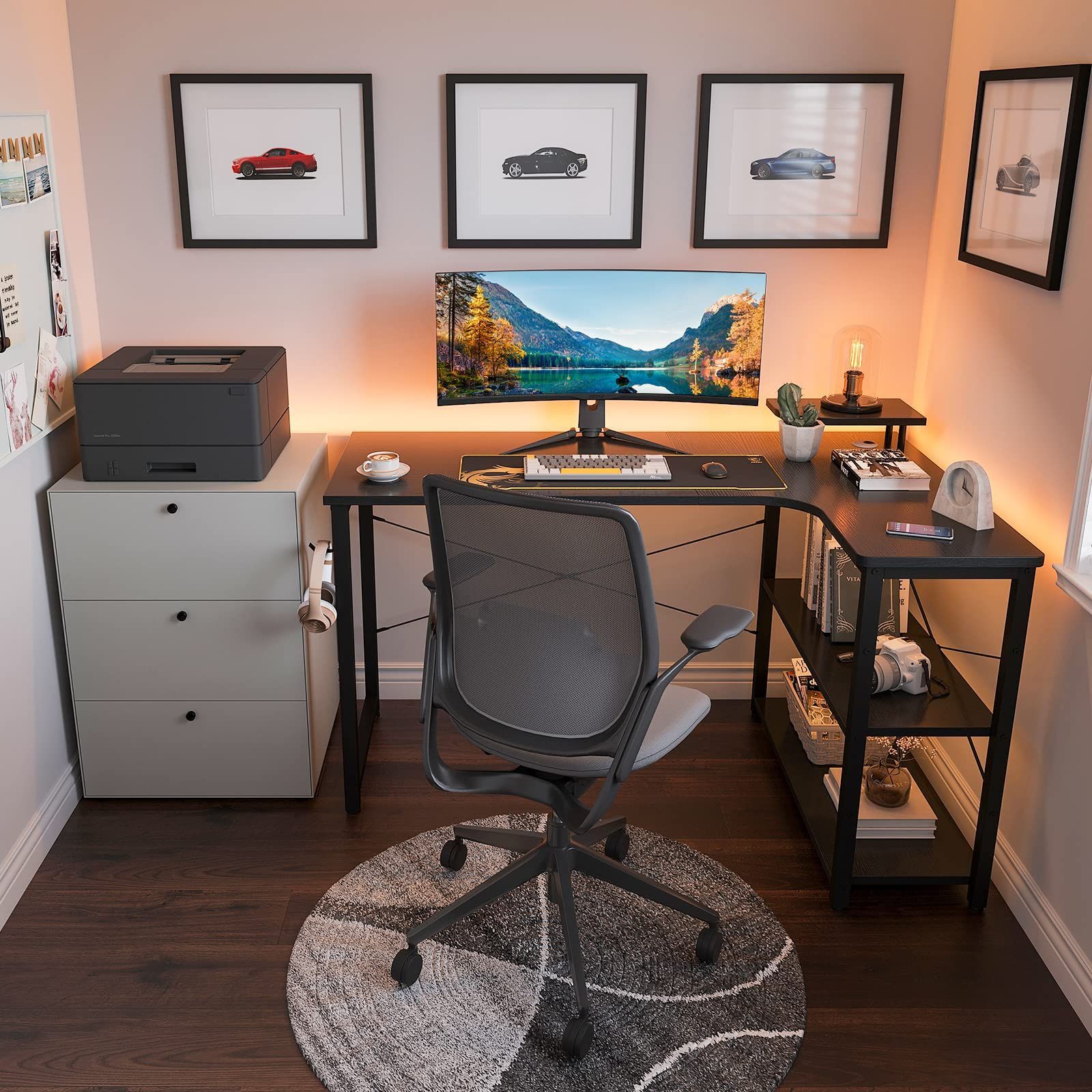 ODK ゲーミングデスク l字 パソコンデスク 幅130 机 デスク desk 棚