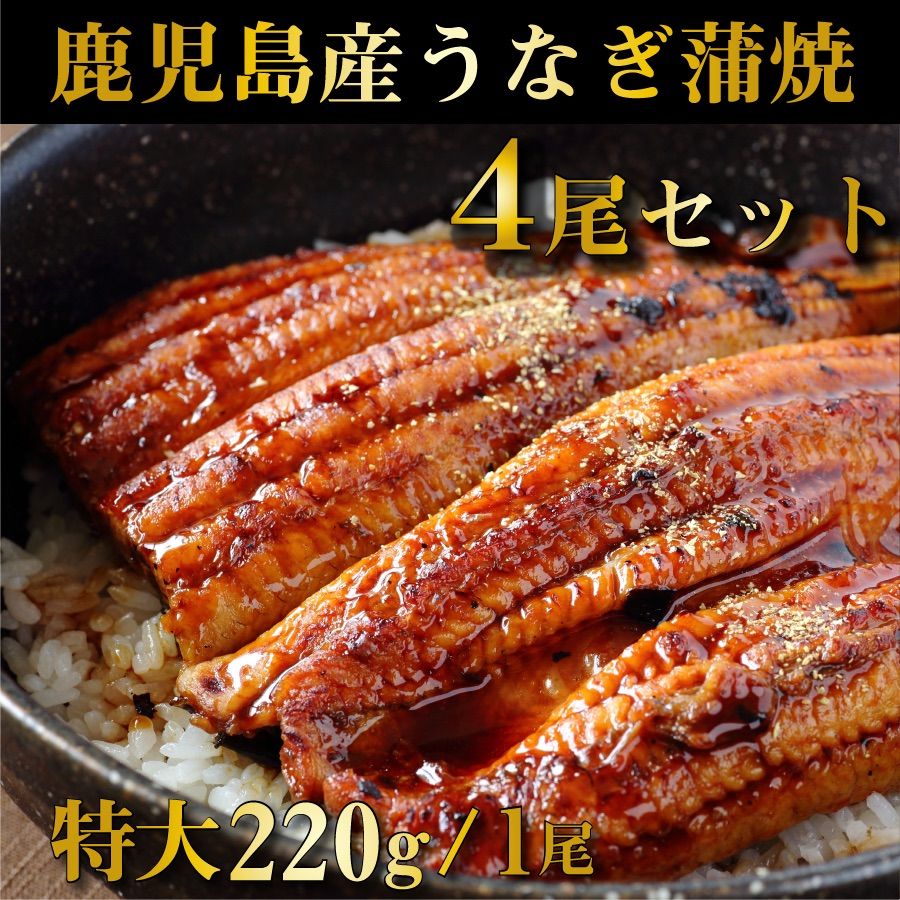 鹿児島産鰻蒲焼 有頭4尾セット 1尾あたり220g前後  国産うなぎ