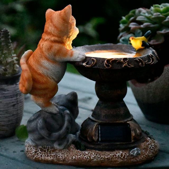 おすすめ かわいい2匹の猫 ガーデンライト ソーラーLEDライト