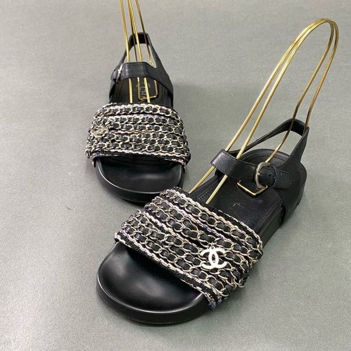 CHANEL G31764 ココマークチェーンサンダル 38 4f4 CHANEL シャネル ココマークチャーム付き 6連チェーン