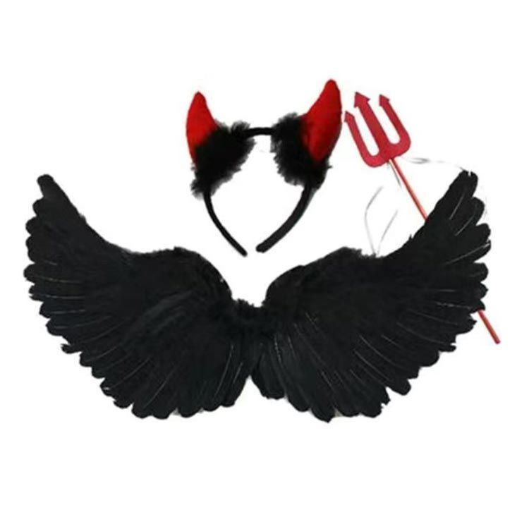 コスチューム ハロウィン 3点セット 悪魔 天使 羽根 フェザー 大人 子供 仮装 yunban553