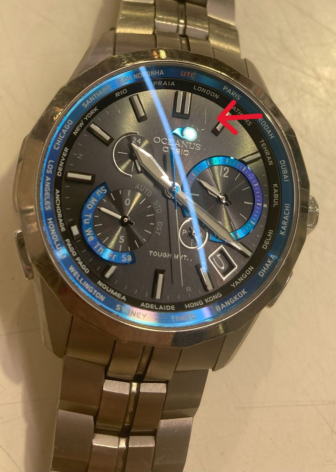 CASIO　カシオ　OCW-S2400-1AJF　OCEANUS　MANTA　オシアナス　マンタ　腕時計　アナログウォッチ　クロノグラフ　デイト窓　シルバー/ブルー