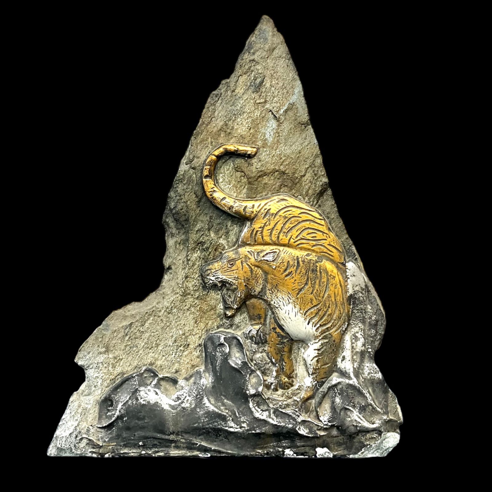 希少品⭐️天然石 浮彫刻 虎の石彫】 飾り台 置物 レリーフ オブジェ 