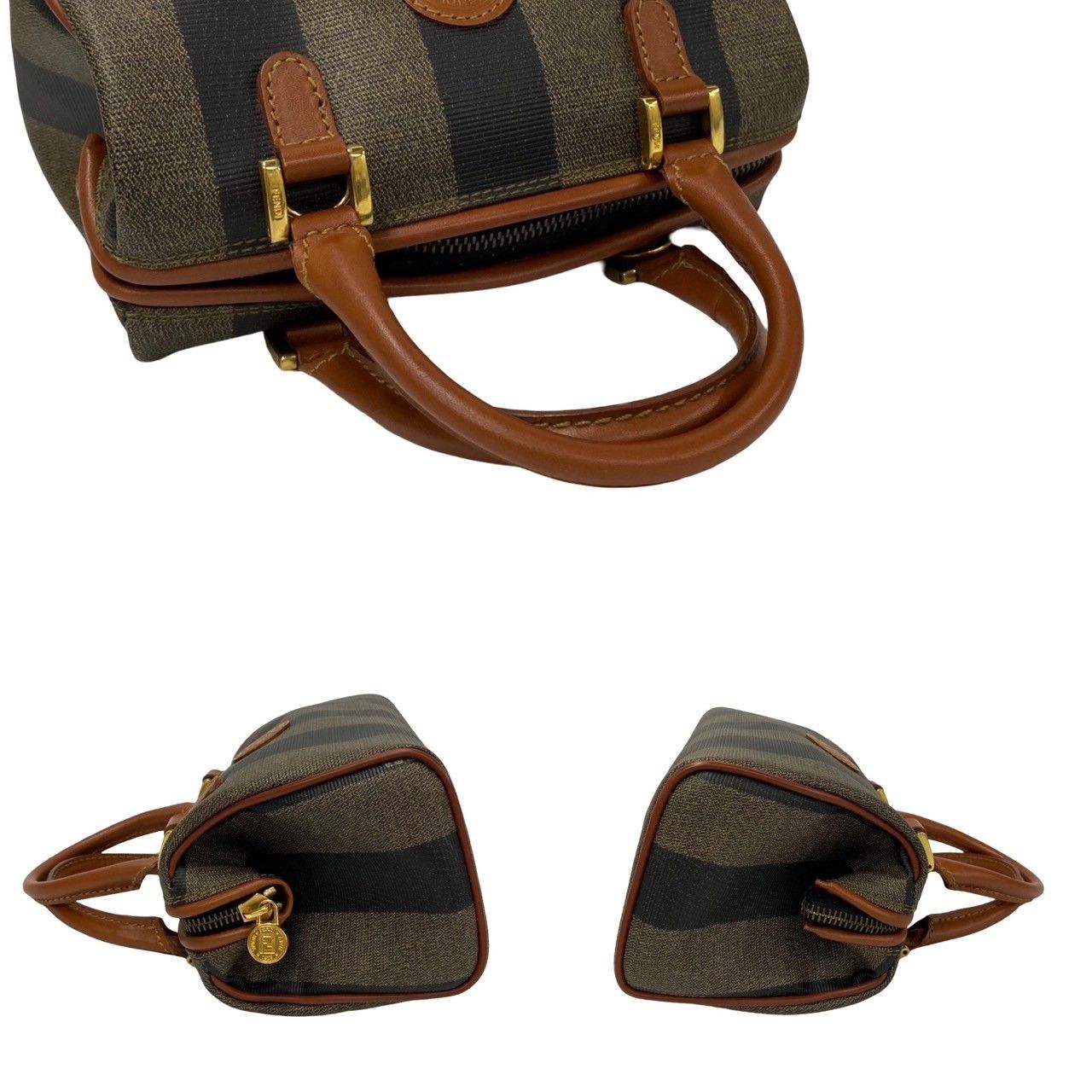 極 美品 希少品 FENDI フェンディ ペカン FF ロゴ ストライプ 柄 