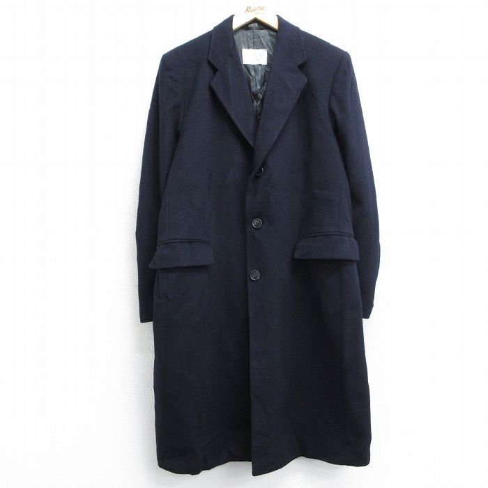 L/古着 ピエールカルダン 長袖 ウール コート メンズ 90s ロング丈 紺 ネイビー 25jan24 中古 アウター