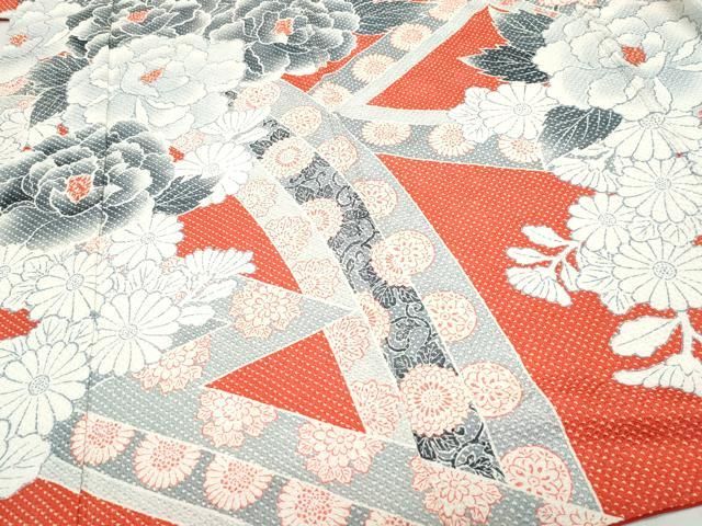 平和屋着物○豪華振袖 駒刺繍 貝桶花文 暈し染め 金彩