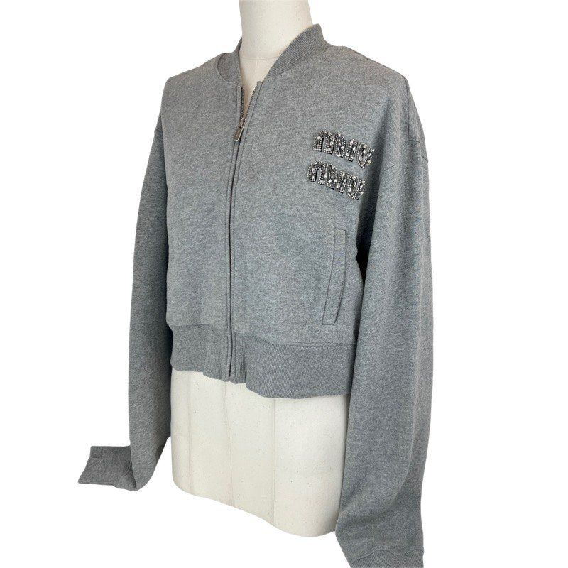 miumiuミュウミュウ　エンブロイダリーコットンスウェットシャツ　グレー半袖 miumiuミュウミュウ エンブロイダリーコットンスウェットシャツ