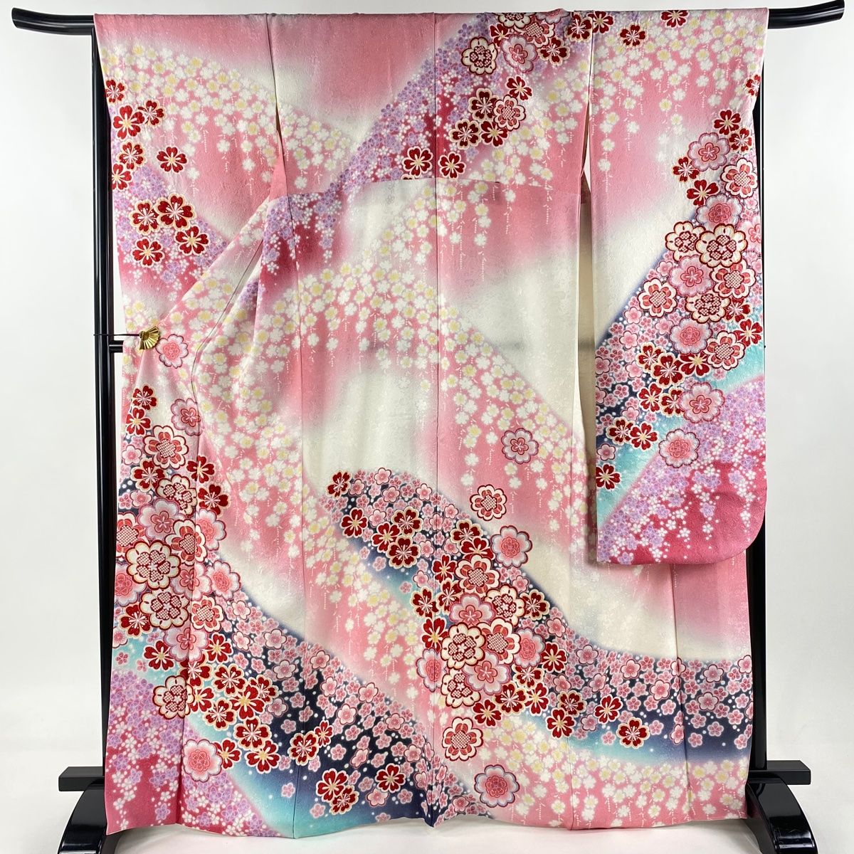 振袖 身丈166.5cm 裄丈68.5cm L 袷 桜 梅 銀通し ぼかし ピンク 正絹
